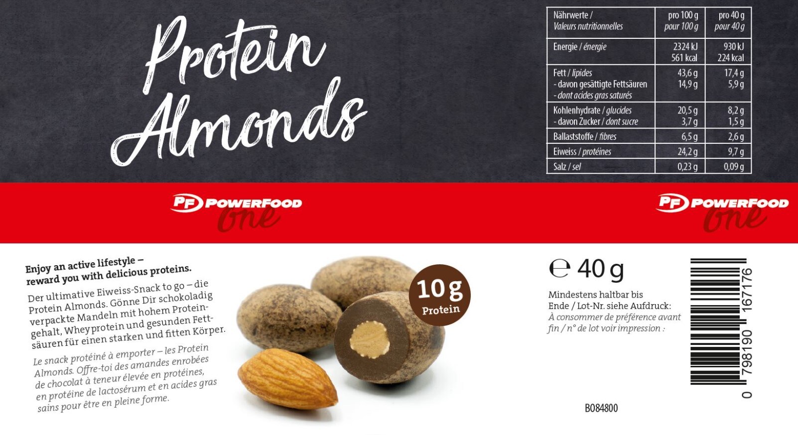 PowerFood One Protein Almonds (40g) (White Chocolate Almond, 1 Stk., 40 ...