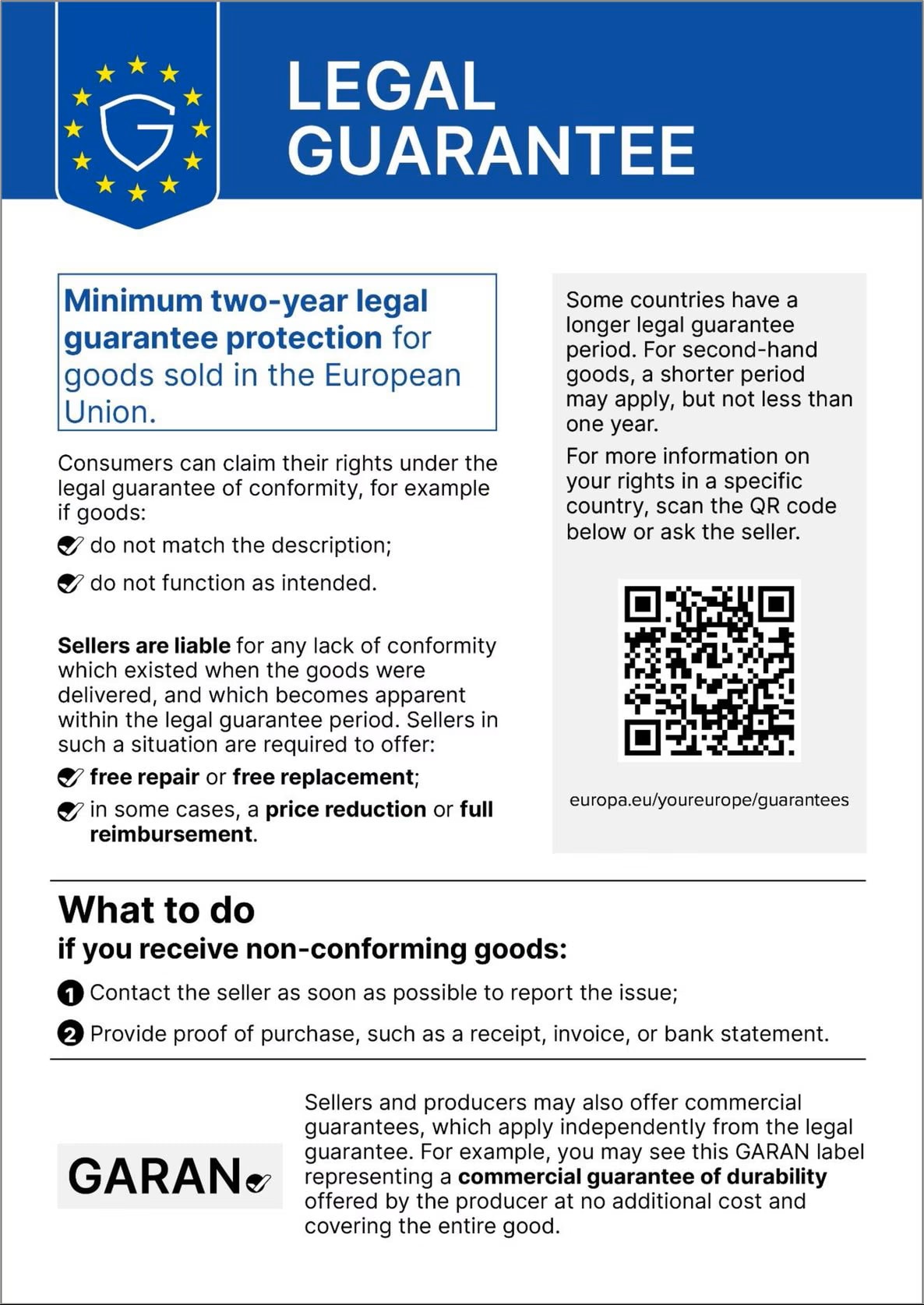 Statutory warranty label