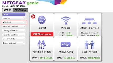 Links auf «Wireless» klicken.