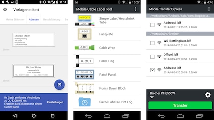 Die Apps «iPrint&Label», «Mobile Cable Label Tool» und «Mobile Transfer Express» sind für Android und iOS gratis verfügbar.