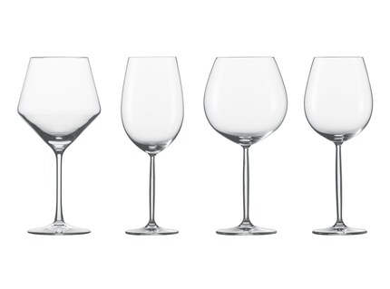 1-2 sono ideali per il vino rosso, 3 per vini della Borgogna e 4 per Bordeaux (da s. a d.).
