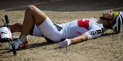 Devastated, his dream shattered and another four years of waiting time: Schurter at the 2012 Olympics.