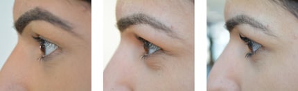 Immagine 1: le ciglia di Muska prima della fase di test / Immagine 2: Dopo 2 mesi senza mascara / Immagine 3: Dopo 2 mesi con mascara