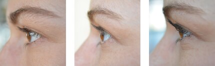 Immagine 1: le ciglia di Livia prima della fase di prova / Immagine 2: Dopo 2 mesi senza mascara / Immagine 3: Dopo 2 mesi con mascara