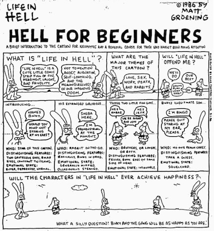 La bédé «Life in Hell» de Matt Groening. On remarque bien les similitudes avec les Simpson.