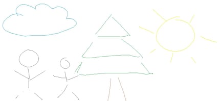 Tatsächlich keine Kinderzeichnung, sondern eines meiner «Kunstwerke». An den Beinen der Strichmännchen ist gut zu erkennen, wo die Air Bar Aussetzer hatte.