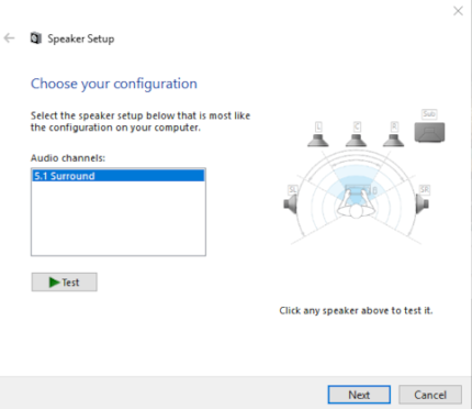 Windows only recognises the headset in 5.1, and only with the side speakers instead of the surround speakers.