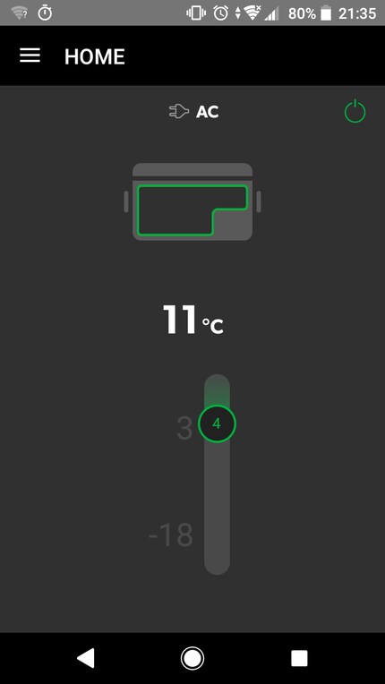 Setting the desired temperature via the app's slide control.