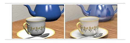 Left: rasterisation; right: ray tracing