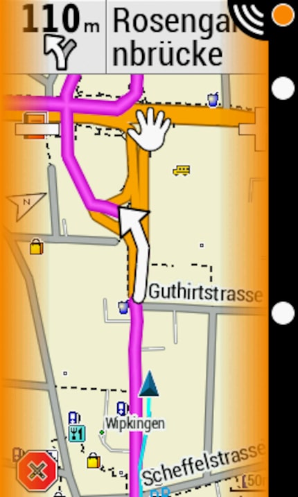 La situation telle qu'elle apparaît sur l'écran de l'Edge Explore : Deux véhicules s'approchent.