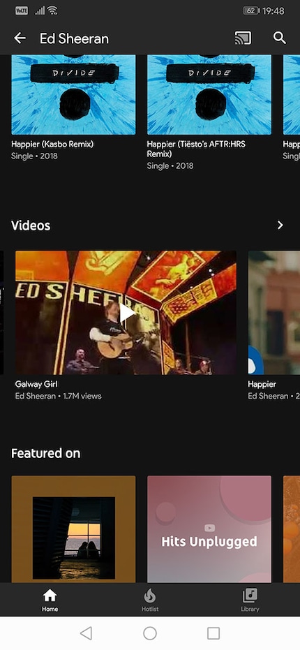 Auf der Profilseite eines jeden Künstlers werden auch die Musikvideos gelistet