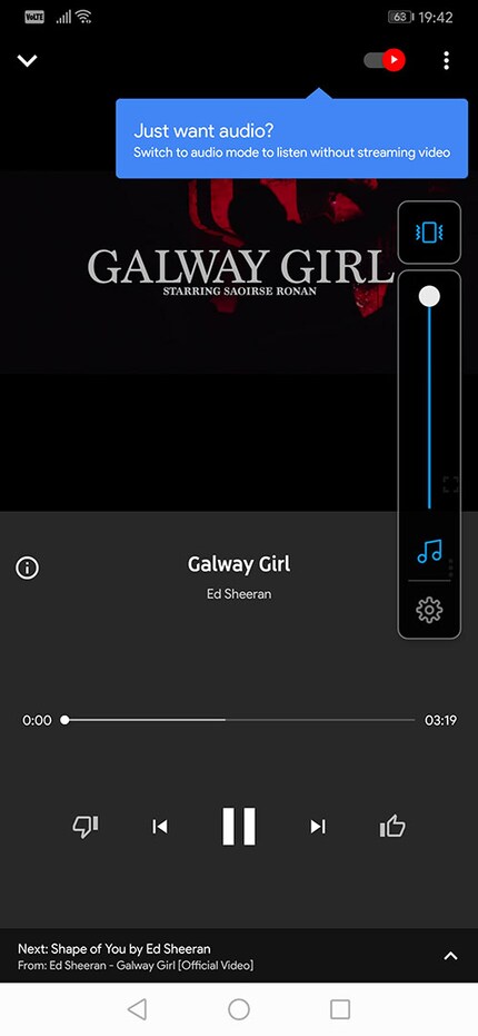 Das Video bietet dir an, zum Nur-Ton-Modus zu wechseln