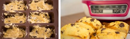 Vorher und Nachher: Der Teig und die fertigen Küchlein