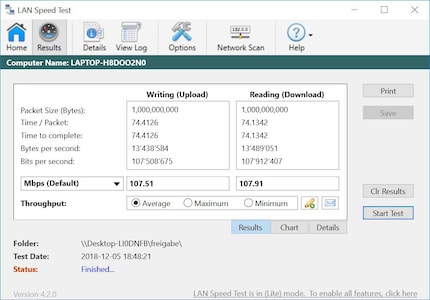 Ich teste mit der Software «LAN Speed Test».