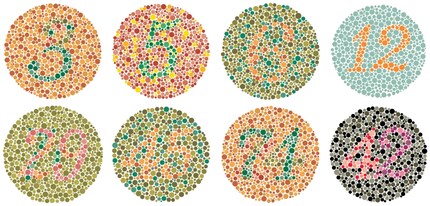 Ishihara-Farbtafeln zum Bestimmen einer Farbsehschwäche