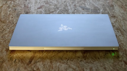 Il logo Razer non illuminato è appena o molto chiaramente visibile a seconda dell'incidenza della luce.