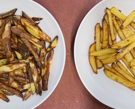 Fail: Burnt fries from the Philips appliance on the left