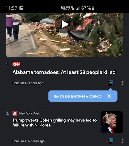 Screenshot da Google News