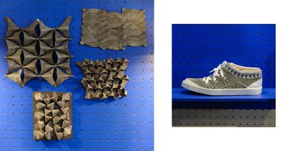 Links: Leder von Hühnerfüssen. Designerin: Meret Wacker und Géraldine Heller.
