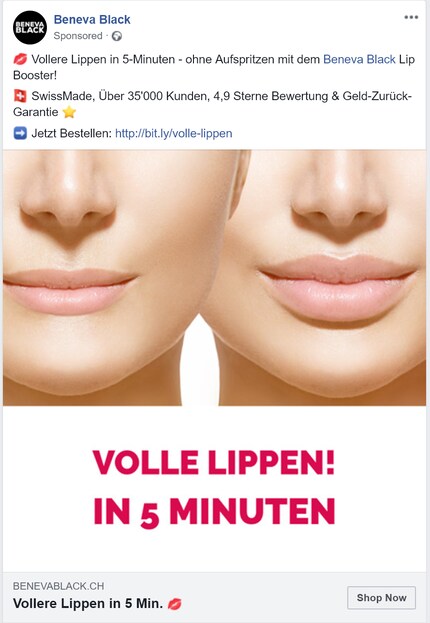 Diese Facebook-Werbung sieht alles andere als vertrauenswürdig aus.