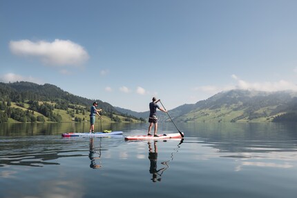 Starboard, Airboard, Martin und Michael auf dem Wägitalersee.