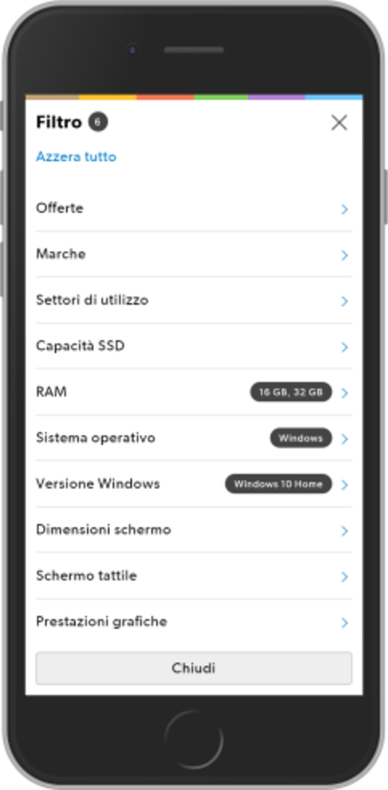 Filtri nella versione mobile