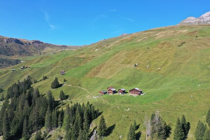 At first light: left down to «Heli 1» or right to «Töbeli».