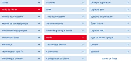 Cochez les cases des filtres qui correspondent aux réponses que vous aurez fournies.