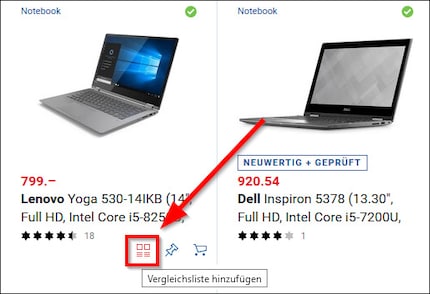 So fügst du ein Produkt zur Vergleichsliste hinzu.