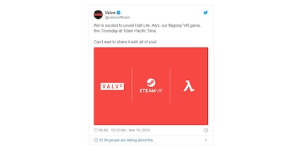 The tweet that sent Half-Life fans into a frenzy. Source: twitter.com/valvesoftware