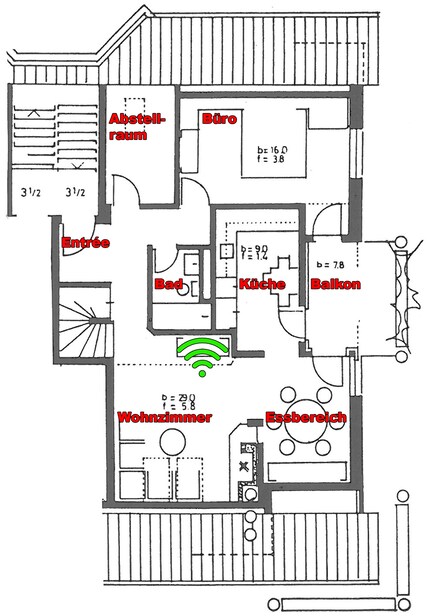 Router-Standort: Wi-Fi-Symbol in Grün.