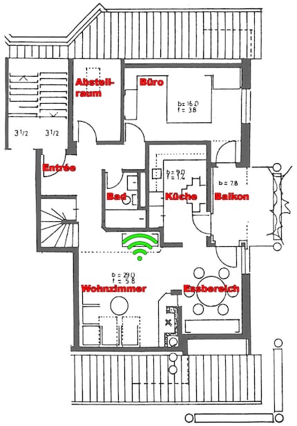 Router-Standort: Wi-Fi-Symbol in Grün.