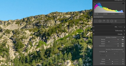 Maskieren ebenfalls auf Maximum. Rauschen ist weg, aber es sieht ein biscchen verfötzelt aus.