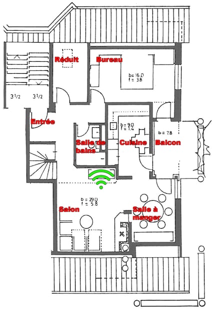 Emplacement du routeur : icône WiFi verte.