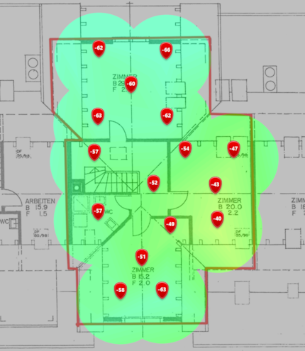 5-GHz-Signalpegel im zweiten Dachgeschoss