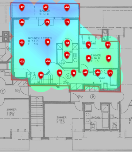 2.4 GHz signal level on the first attic floor.