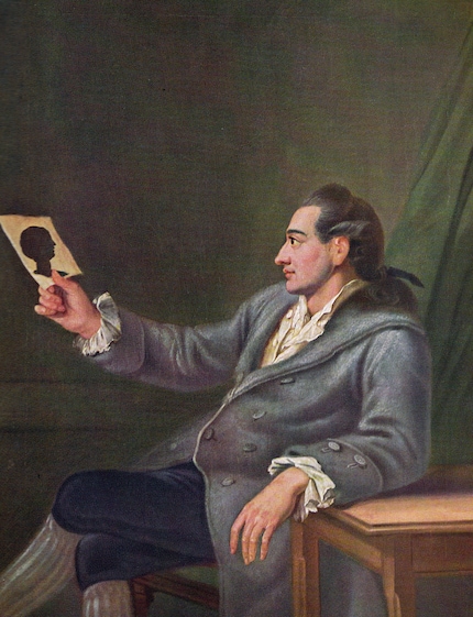 le tableau de Georg Melchior Kraus représente Goethe avec un papier découpé.