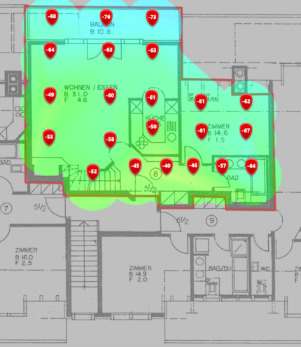 2.4 GHz signal level in the first attic floor