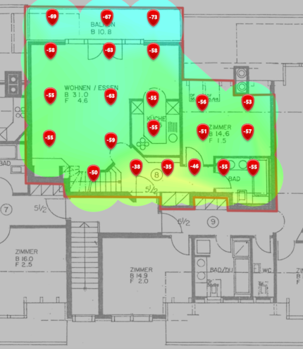 5 GHz signal level on the first attic floor.