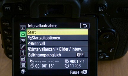 Der Intervall-Timer einer Nikon-Kamera.
