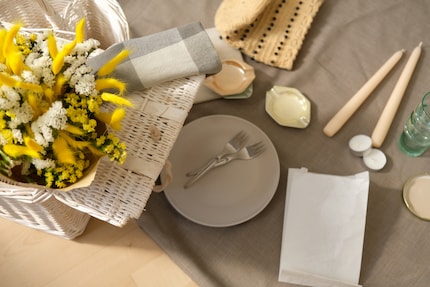 A blanket, a few small plates and cutlery are all you need for a picnic.