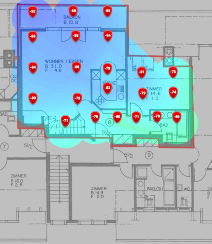 5-GHz-Signalpegel im ersten Dachgeschoss