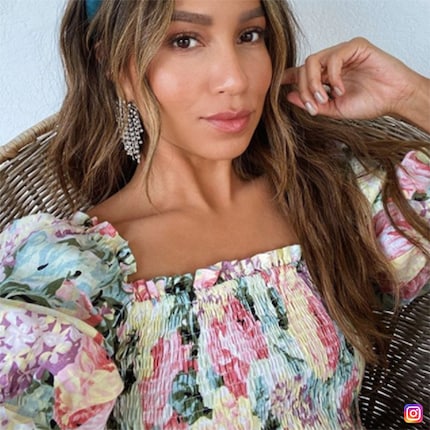 Because a necklace with a square neckline is too much of a good thing, this influencer opts for XL earrings instead. Image: @sincerlyjules