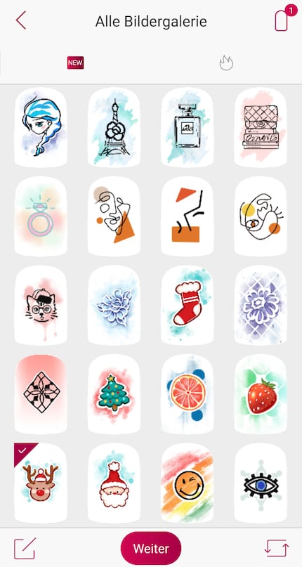 Das sind die Designs, die du mit dem Downloadcode im Handbuch herunterlädst.