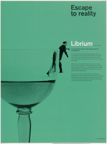 Pubblicità Librium, 1967, Rolf Harder, in mostra al Museum of Modern Art, New York.