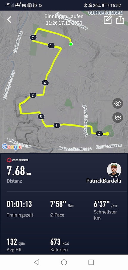 Einmal 7,68 km.