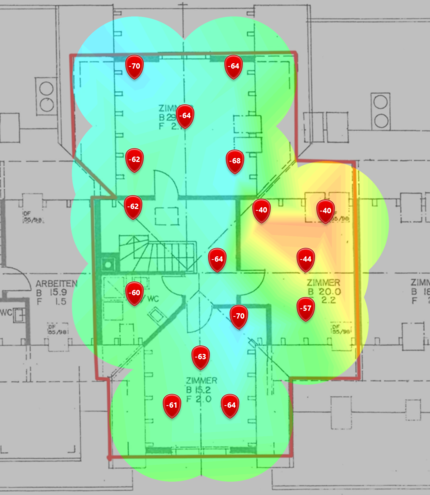 2,4-GHz-Signalpegel im zweiten Dachgeschoss