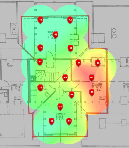 5-GHz-Signalpegel im zweiten Dachgeschoss