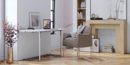 In men che non si dica, il letto sparisce e la scrivania per il telelavoro è pronta. Immagine: Pinterest