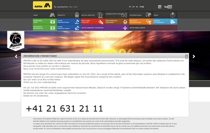 Matisa informiert auf ihrer Website, dass sie Opfer eines Ransomware-Angriffs geworden sind.